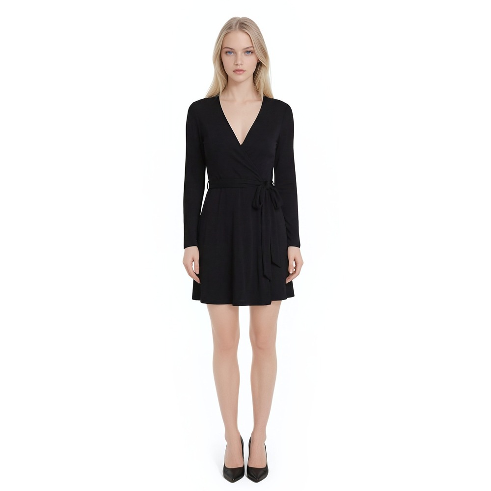 Norma Kamali Dress Women's Size Medium Black Jersey V-Neck Wrap Knee-Length‎